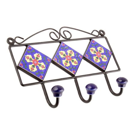 Navy Blue Red Tiny Flower Tiles Hooks
